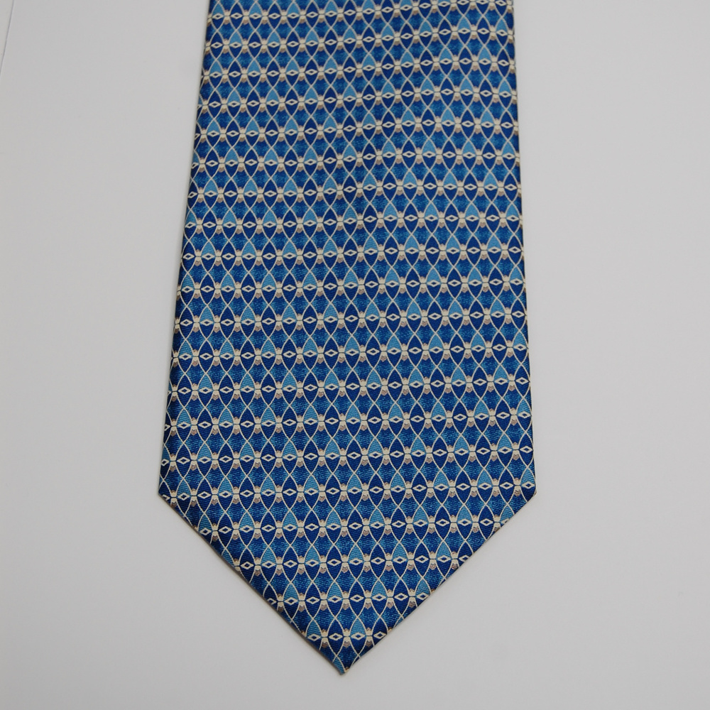 Firenze 100% Silk Shades of Blue & White Oval Tie - Picture 2 of 5